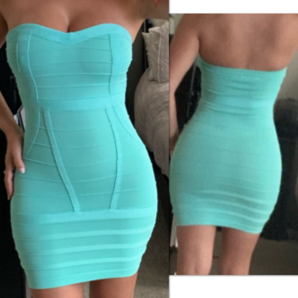 Light turquoise mini bandage dress